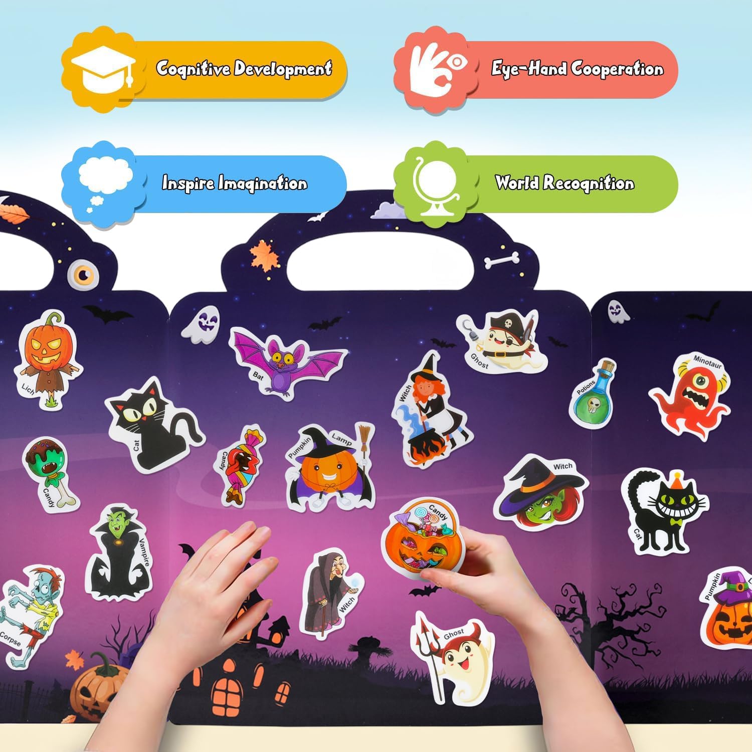 Halloween Reusable Sticker Books for Kids Stickers Books for Toddlers Preschool Learning Activities Busy Book for Girls Boys Travel Essentials Toys for Kids 2-6 Year Old (Halloween3)